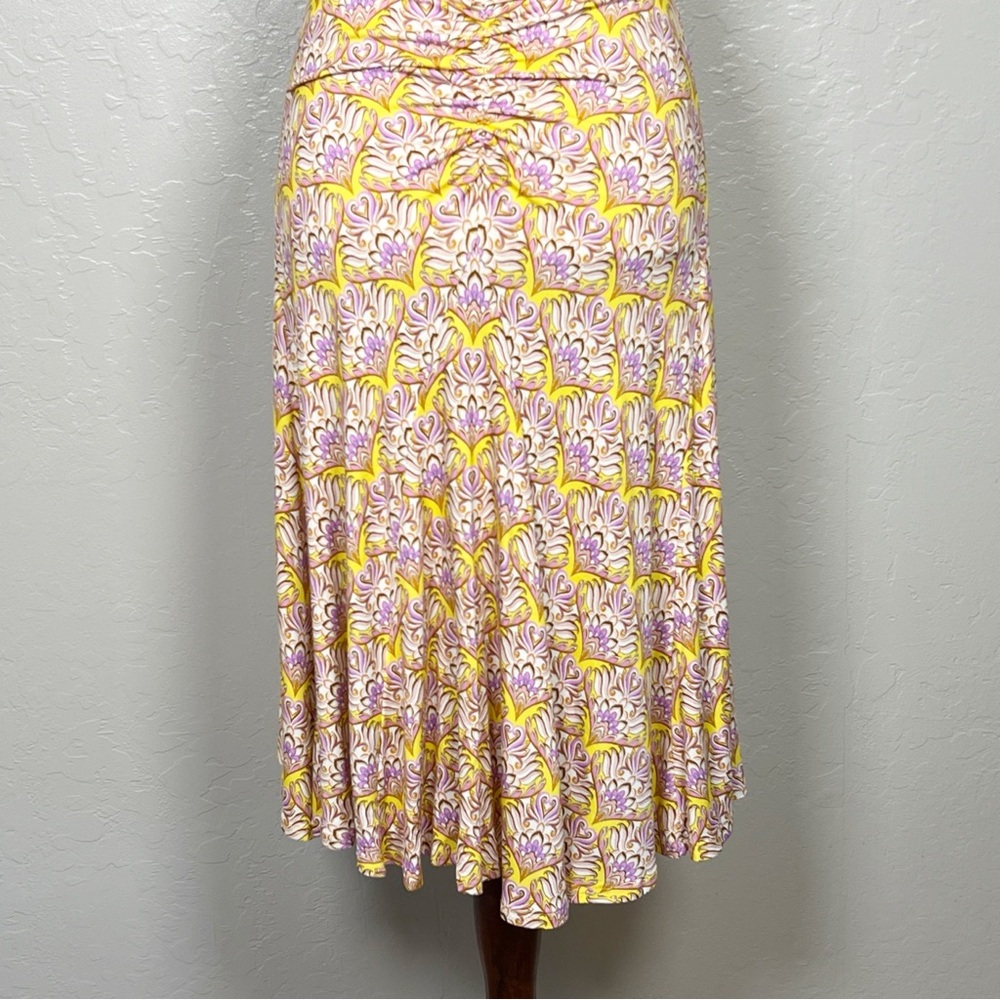 HALE‎ BOB Women Size S Yellow Floral Cap Sleeve V-Neck Gathered Waist Midi Dress - Picture 7 of 9